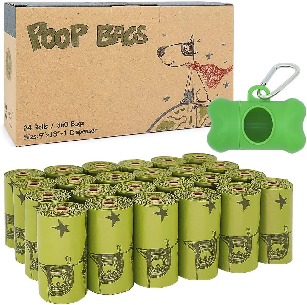 Dog Poop Bags 360 Count, Biodegradable Poop Bags Extra Thick Strong, Eco-Friendly Dog Waste Bag, Doggie Bag Refill Rolls with Dispenser