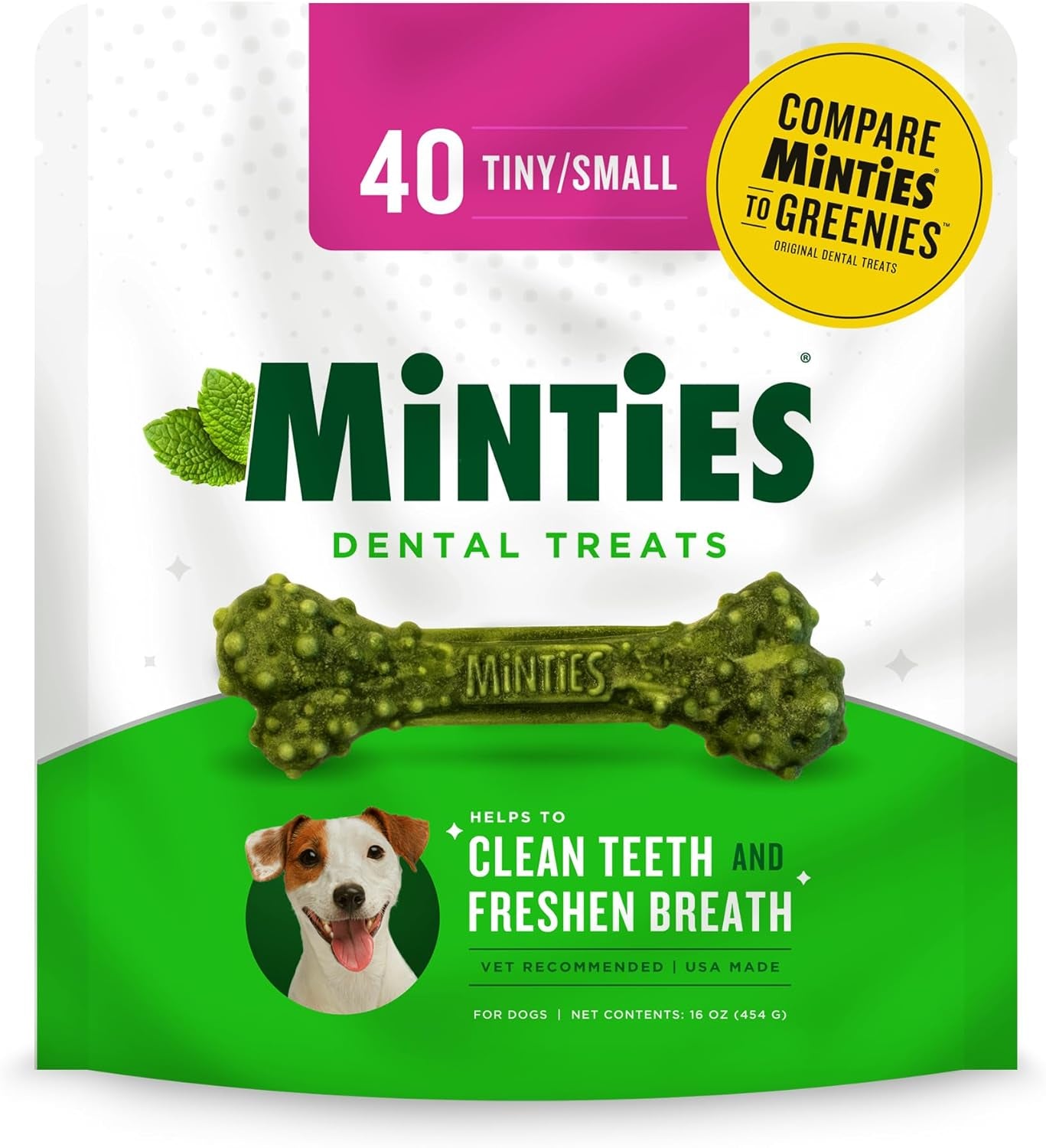 Dental Chews for Dogs, 40 Count, Vet-Recommended Mint-Flavored Treats for Tiny/Small Dogs 5-24 Lbs, Dental Bones Clean Teeth, Fight Bad Breath, and Removes Plaque and Tartar