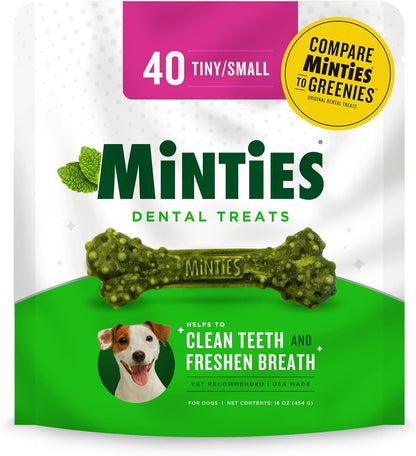 Dental Chews for Dogs, 40 Count, Vet-Recommended Mint-Flavored Treats for Tiny/Small Dogs 5-24 Lbs, Dental Bones Clean Teeth, Fight Bad Breath, and Removes Plaque and Tartar