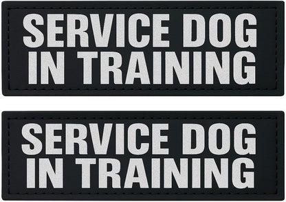 Reflective Service Dog in Training Patches with Hook and Loop Backing for Service Animal Vests /Harnesses Medium (5 X 1.5) Inch