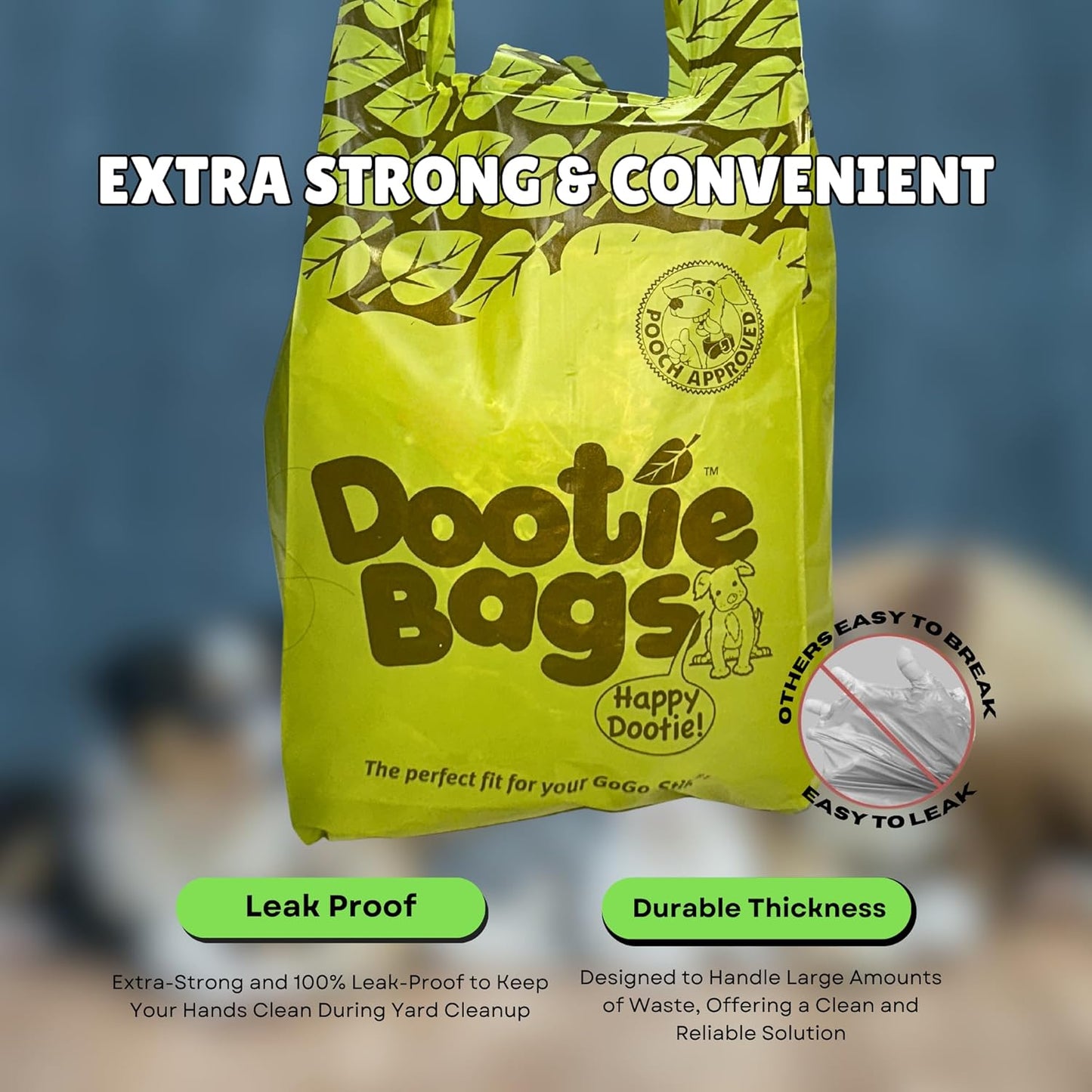 Pooch Approved Dootie Bags - Dog Poop Bag - Tie-Handles - 100 Count Dootie Strong Leakproof Bags - Perfect for Dogs & Cats - Litter - Pet Waste Cleanup - Swivel Bin &  Scoopers