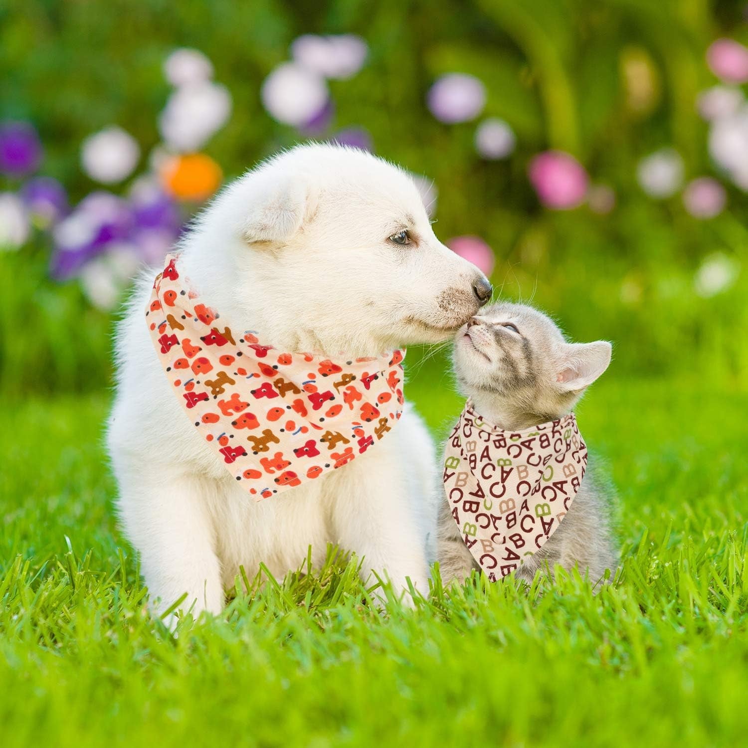 12 Piece Dog Bandanas Plaid Dog Scarf Pet Triangle Bibs Adjustable Accessories Bulk Kerchief Buffalo Plaid Bandanas Decor for Small or Medium Cat Dog Pet (Animal Letter)