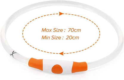 LED Dog Collar, USB Rechargeable Light up Dog Collars, TPU Cuttable Glow Dog Collar Lights for Night Walking (Orange)
