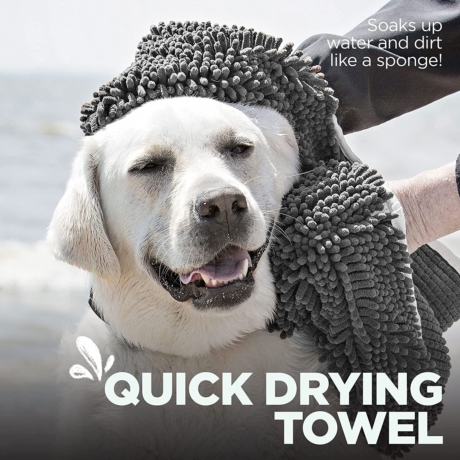 Soggy Doggy Super Shammy Dog Towel | Gray | 31” X 14” | Microfiber Chenille Towel for Drying Dogs and Cleaning Paws | Fast Drying with Hand Pockets for Ease