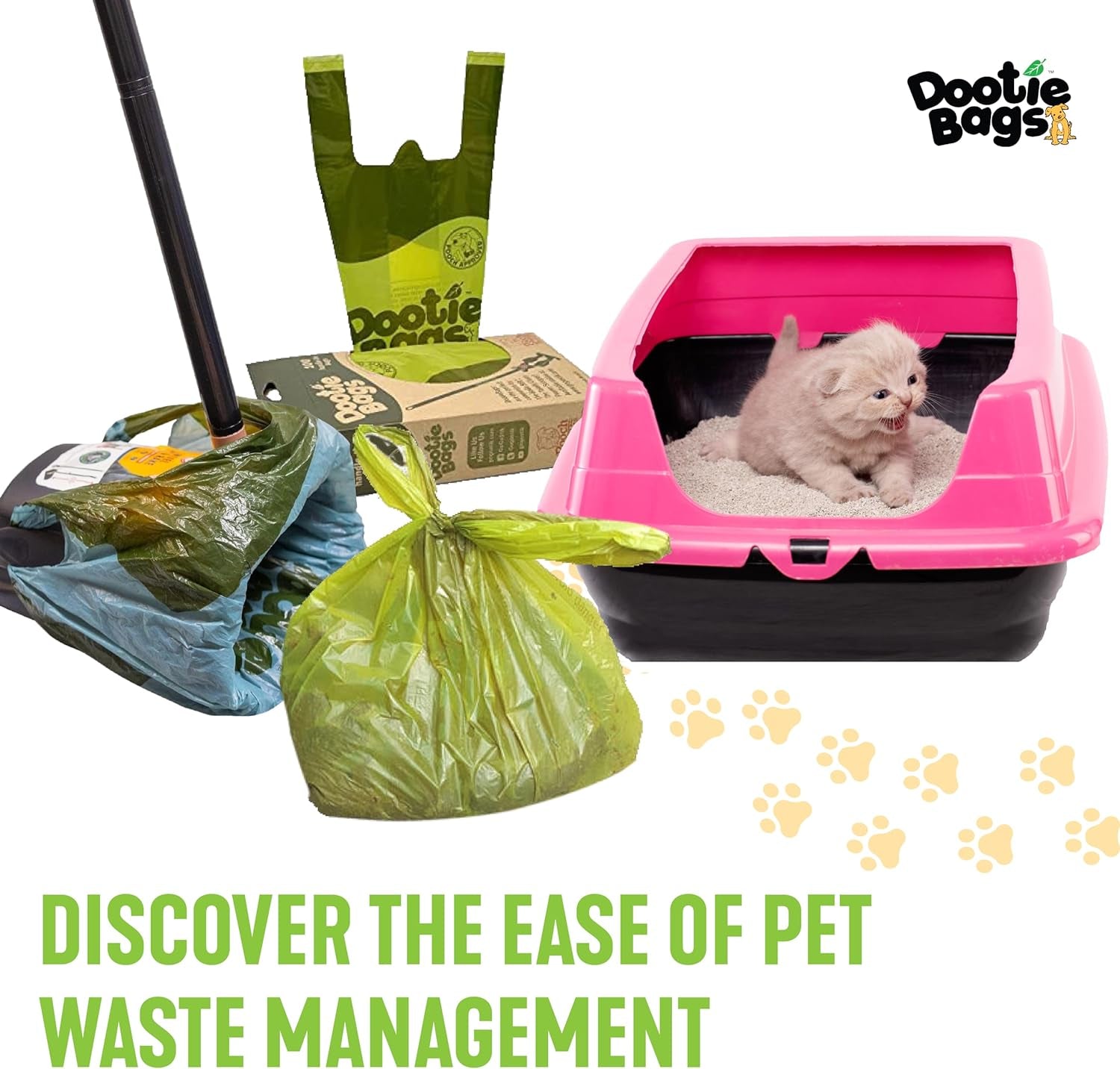 Pooch Approved Dootie Bags - Dog Poop Bag - Tie-Handles - 100 Count Dootie Strong Leakproof Bags - Perfect for Dogs & Cats - Litter - Pet Waste Cleanup - Swivel Bin &  Scoopers