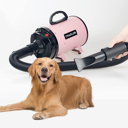 Dog Dryer for Pet Grooming, High Velocity Pet Hair Dryer with Heater, Adjustable Speed, 3 Nozzles and a Comb, Pink