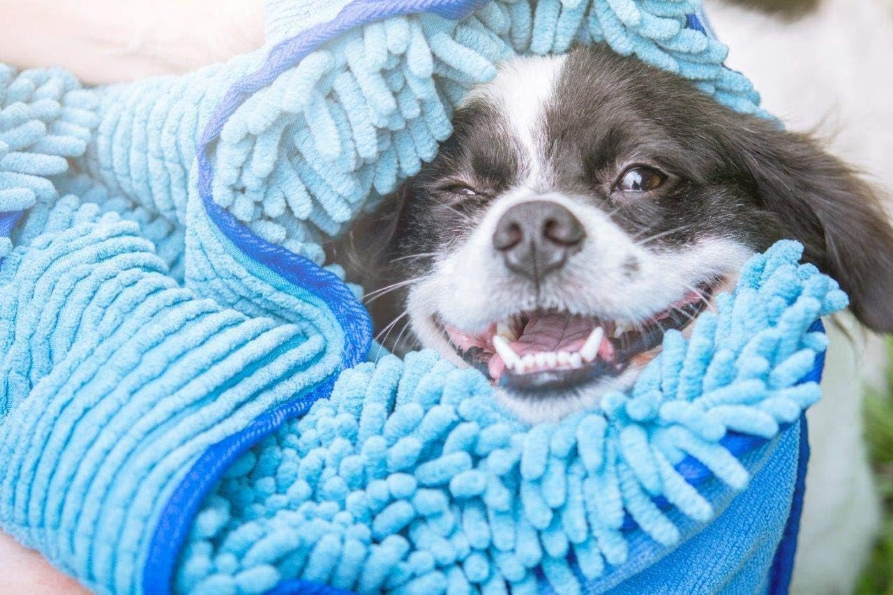 Quick Dry Towel for Dogs | Ultra Absorbent Microfiber Shammy | Extra Large 35X15 Size for All Breeds | Comfortable Hand Pockets | Indoor Outdoor Use | Durable Material | Machine Washable