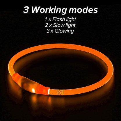 LED Dog Collar, USB Rechargeable Light up Dog Collars, TPU Cuttable Glow Dog Collar Lights for Night Walking (Orange)
