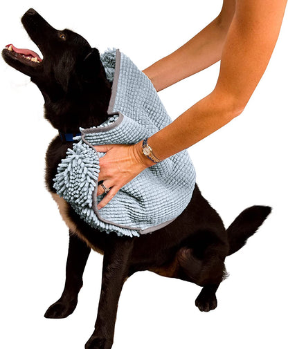 Soggy Doggy Super Shammy Dog Towel | Gray | 31” X 14” | Microfiber Chenille Towel for Drying Dogs and Cleaning Paws | Fast Drying with Hand Pockets for Ease