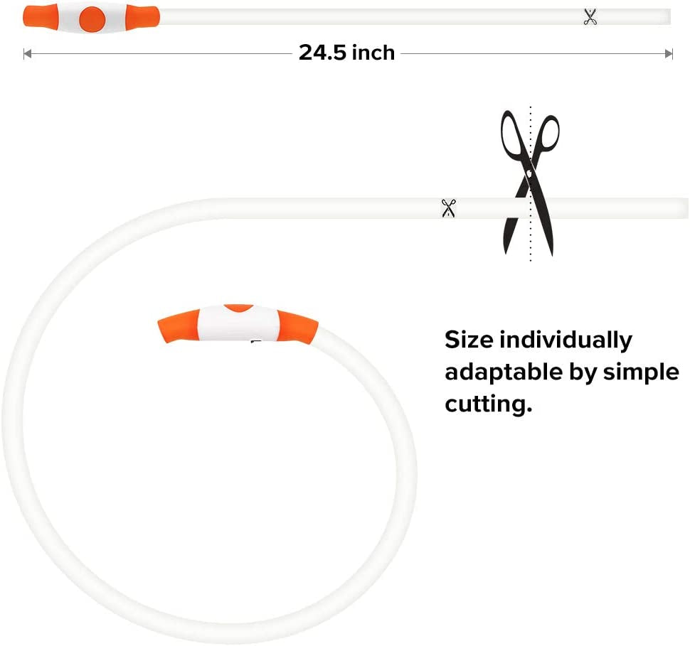 LED Dog Collar, USB Rechargeable Light up Dog Collars, TPU Cuttable Glow Dog Collar Lights for Night Walking (Orange)