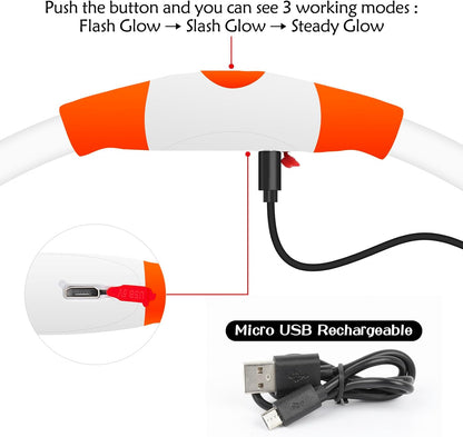LED Dog Collar, USB Rechargeable Light up Dog Collars, TPU Cuttable Glow Dog Collar Lights for Night Walking (Orange)