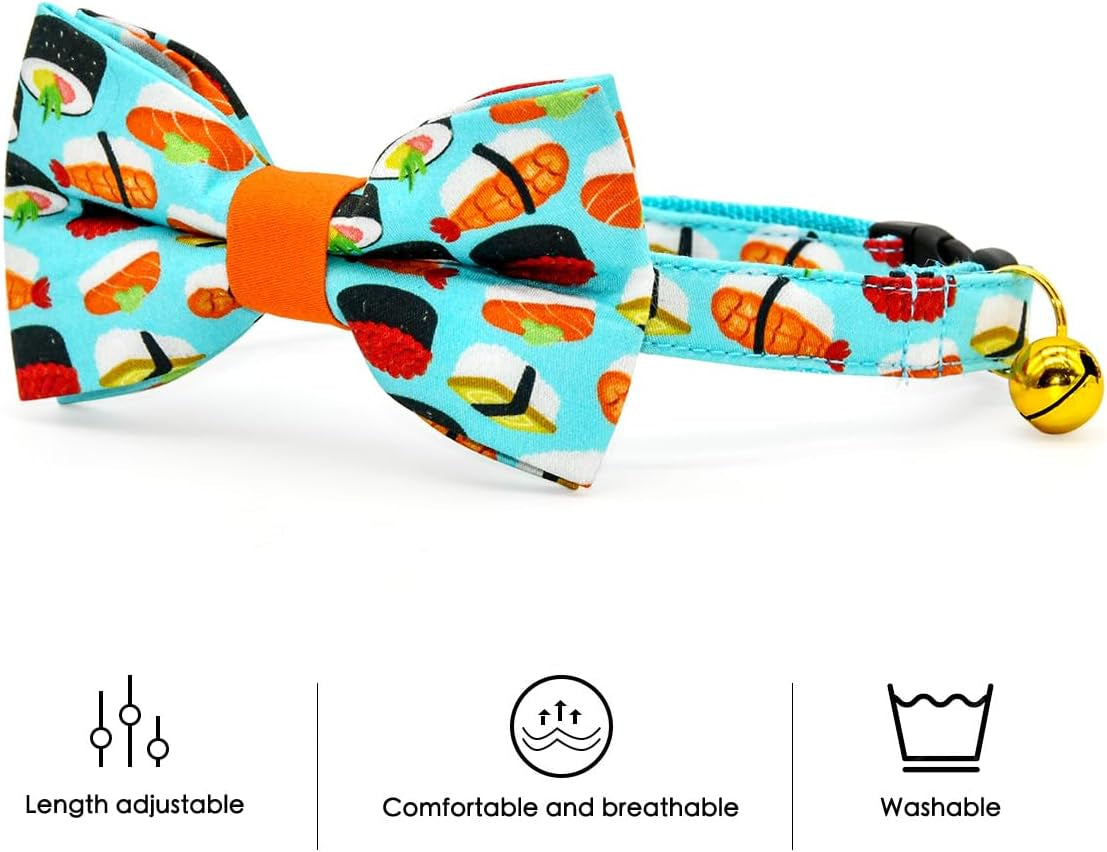 Sushi Cat Collar Bow Tie, Breakaway Safety Collar, Wedding/Birthday Bowtie Collar for Kitten