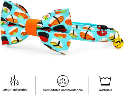 Sushi Cat Collar Bow Tie, Breakaway Safety Collar, Wedding/Birthday Bowtie Collar for Kitten