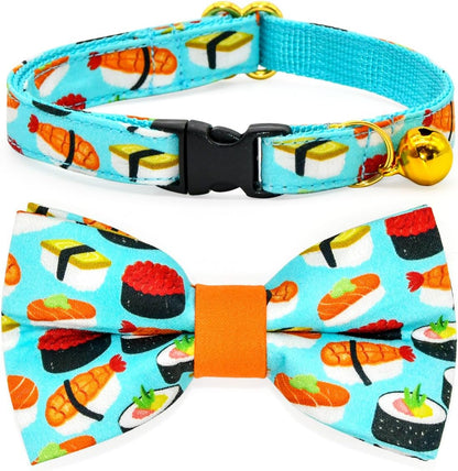 Sushi Cat Collar Bow Tie, Breakaway Safety Collar, Wedding/Birthday Bowtie Collar for Kitten