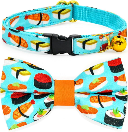 Sushi Cat Collar Bow Tie, Breakaway Safety Collar, Wedding/Birthday Bowtie Collar for Kitten