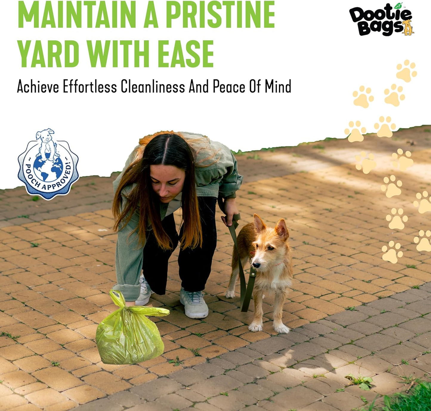 Pooch Approved Dootie Bags - Dog Poop Bag - Tie-Handles - 100 Count Dootie Strong Leakproof Bags - Perfect for Dogs & Cats - Litter - Pet Waste Cleanup - Swivel Bin &  Scoopers