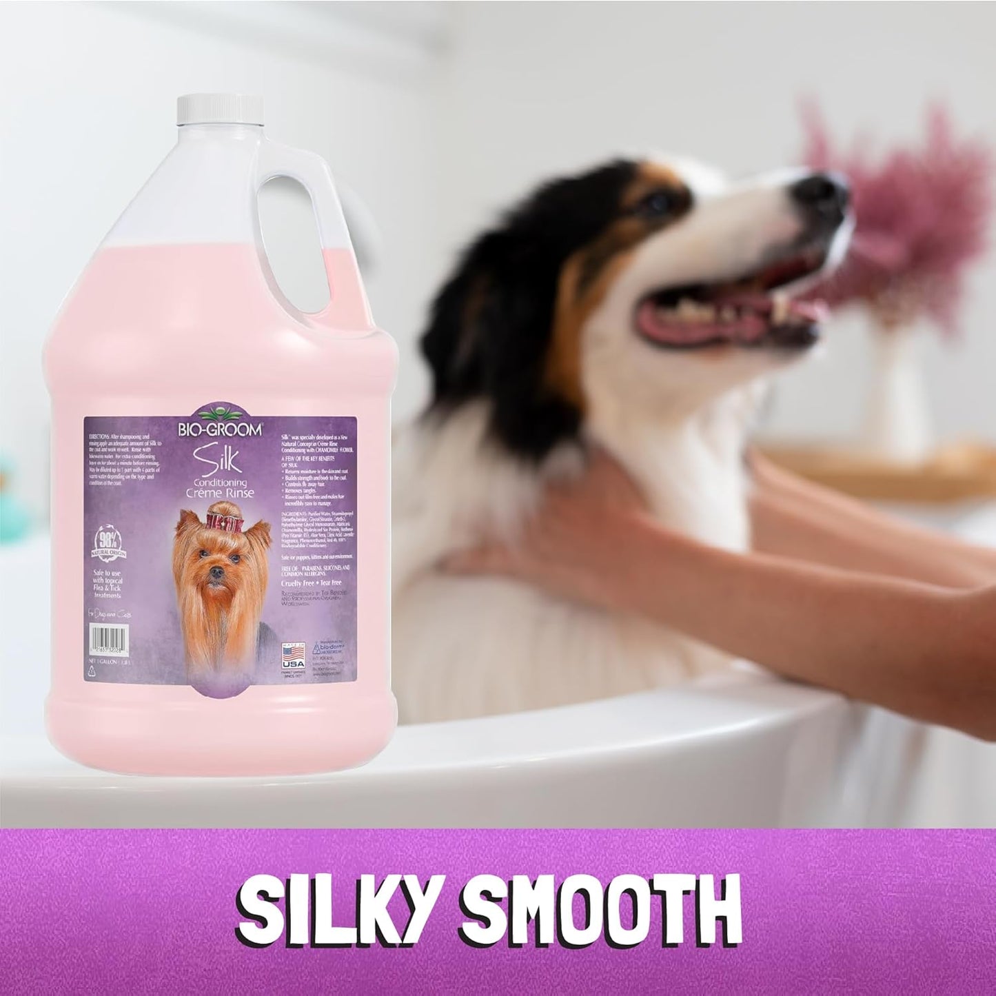 Silk Creme Rinse Dog & Puppy Conditioner - Hair Detangler for Dogs, Moisturizes Skin & Coat, Removes Tangles & Frizz, Made in USA - 1 Gallon